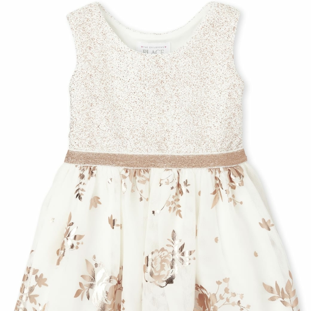 Children's Place Toddler Girls Foil Rose Gold Knit To Woven Dress - Bunnys Tail